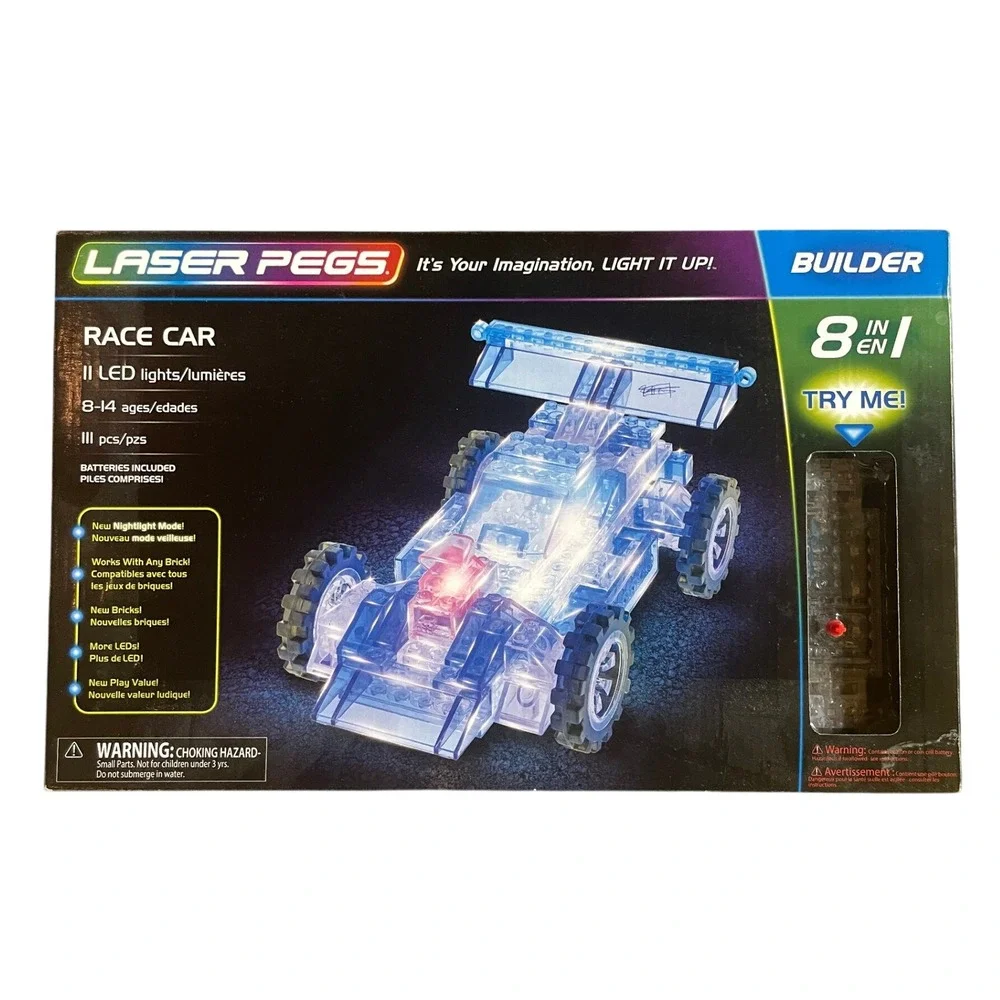 Laser Pegs Builder 8 in 1 Race Car Building Set Kids 111 Pcs Light Up STEM
